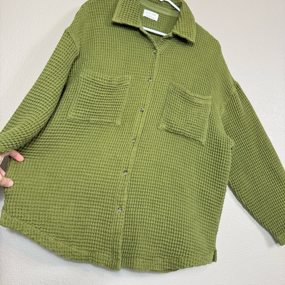 PAPER LABEL Lanca Waffle Knit shacket jacket Button down in moss large A - Picture 7 of 12
